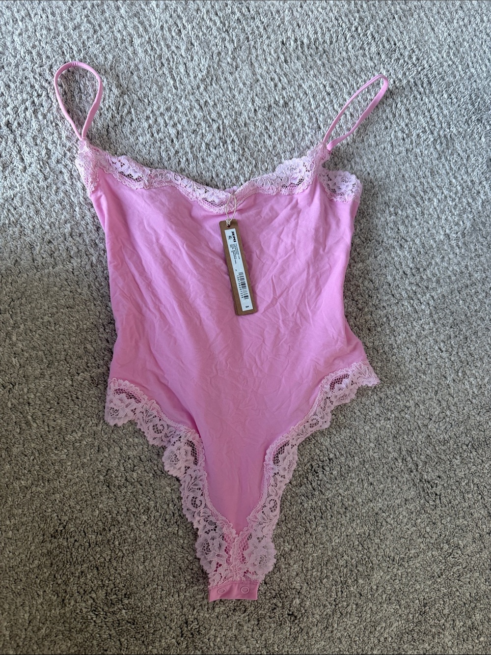SKIMS Pink Lace-Trim Cami Bodysuit